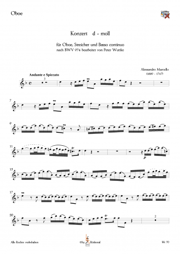 Marcello, Antonio - Konzert d-Moll für Oboe, Streicher und BC