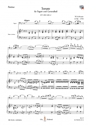 Mozart, W.A. - Sonate für Quintfagott und Klavier KV 219