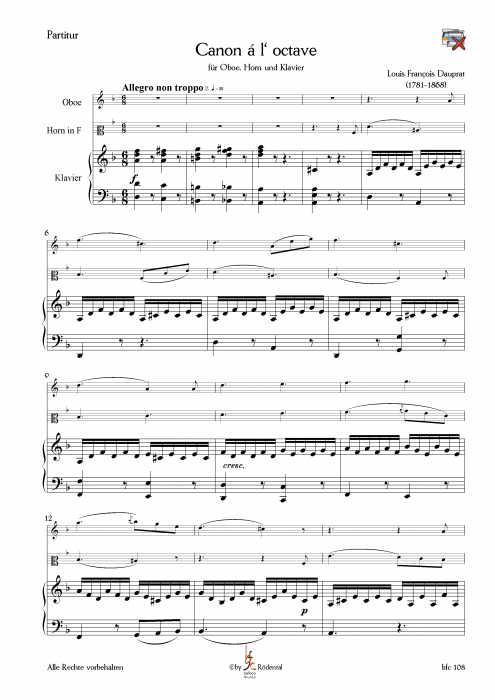 Dauprat, François  - Canon á l' octave für Oboe, Horn und Klavier