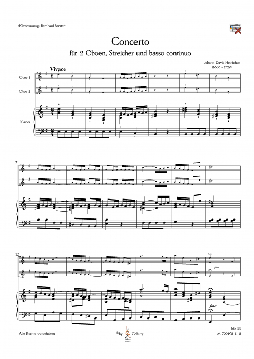 Heinichen, Johann David - Konzert e-moll für zwei Oboen, Streicher und Basso continuo