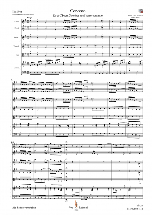 Heinichen, Johann David - Konzert e-moll für zwei Oboen, Streicher und Basso continuo