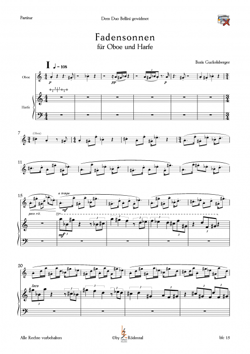 Guckelsberger, Boris - Fadensonnen für Oboe und Harfe