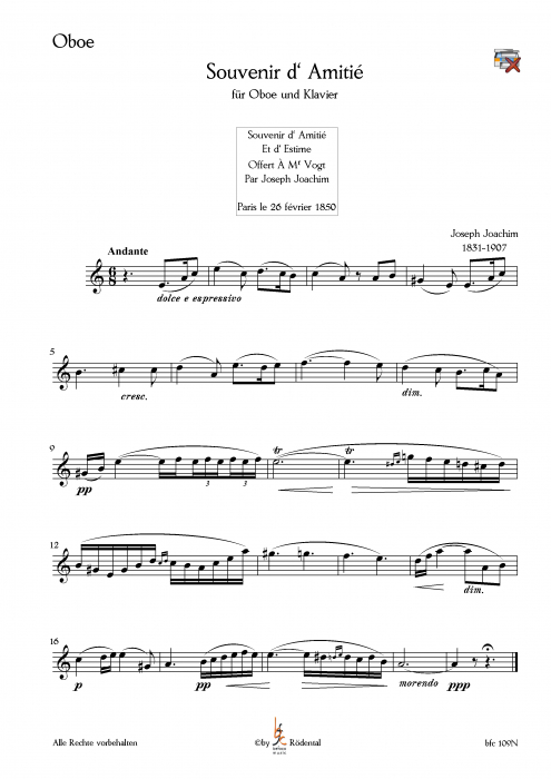 Joachim, Joseph  - Souvenir d' Amitié für Oboe und Klavier