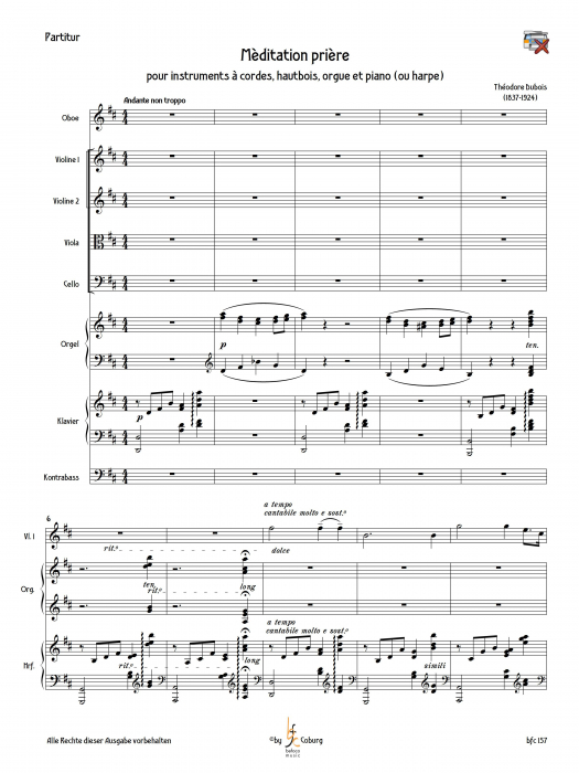 Dubois, Théodore- Mèditation prière für Oboe, Orgel, Harfe und Streicher