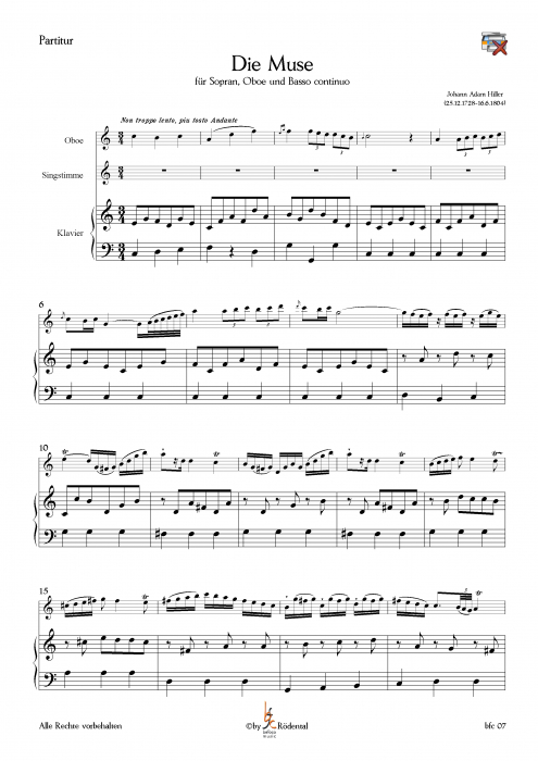 Hiller, Johann Adam - Die Muse für Sopran, Oboe und Basso Continuo