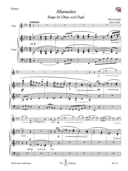 Koessler, Hans - "Allerseelen" Elegie für Oboe und Orgel